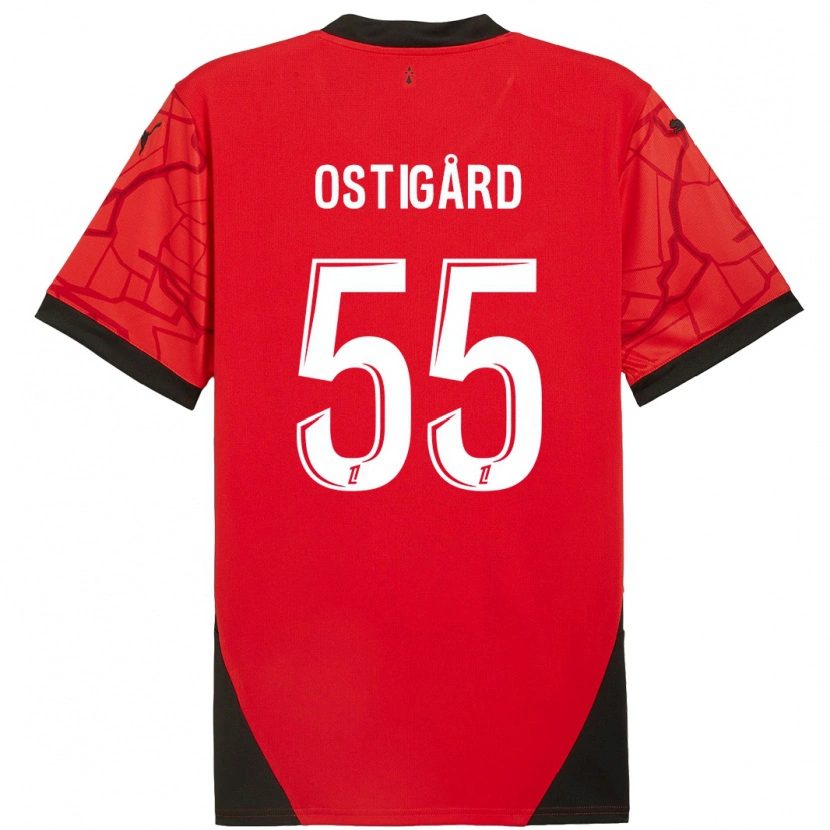 Danxen Kvinder Leo Østigård #55 Rød Sort Hjemmebane Spillertrøjer 2024/25 Trøje T-Shirt