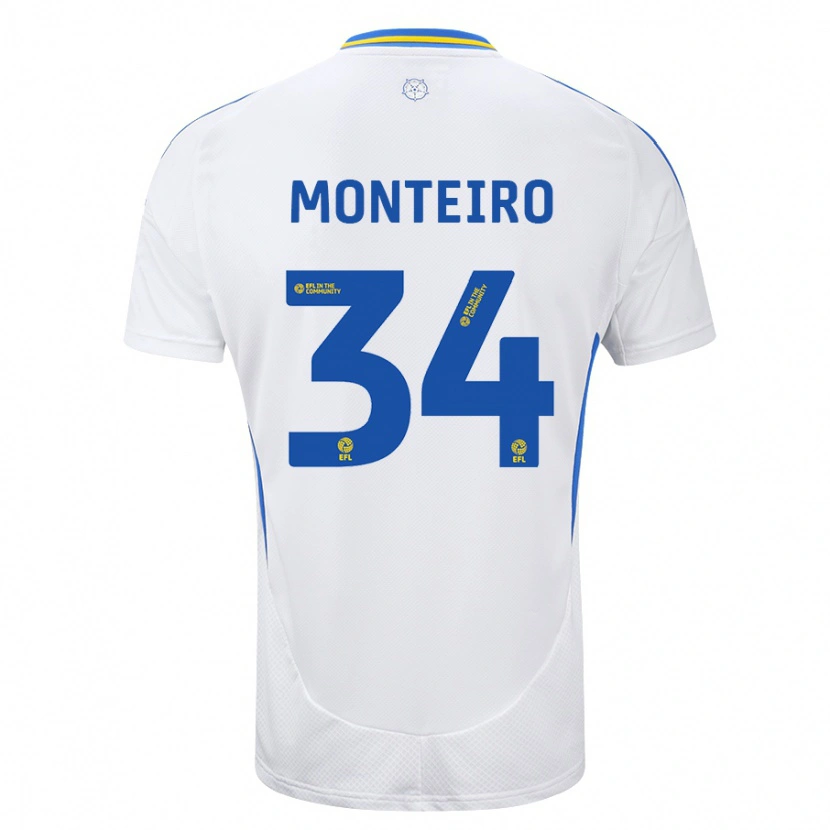 Danxen Kvinder Diogo Monteiro #34 Hvid Blå Hjemmebane Spillertrøjer 2024/25 Trøje T-Shirt