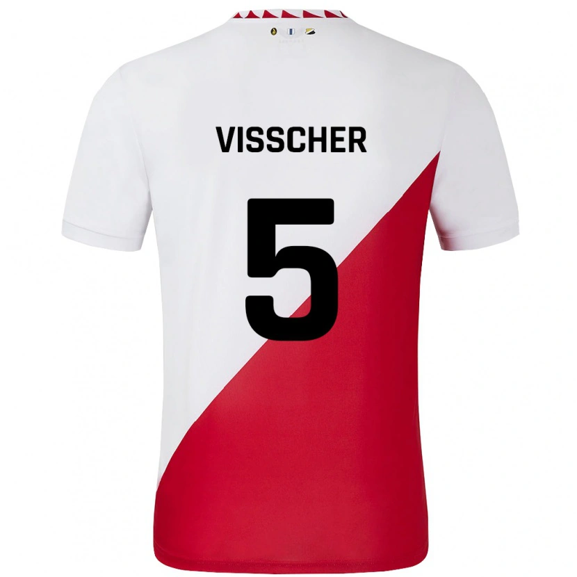 Danxen Kvinder Amber Visscher #5 Hvid Rød Hjemmebane Spillertrøjer 2024/25 Trøje T-Shirt