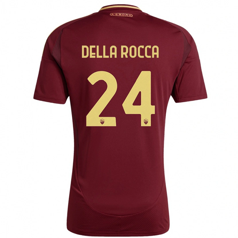 Danxen Kvinder Mattia Della Rocca #24 Rød Brun Guld Hjemmebane Spillertrøjer 2024/25 Trøje T-Shirt