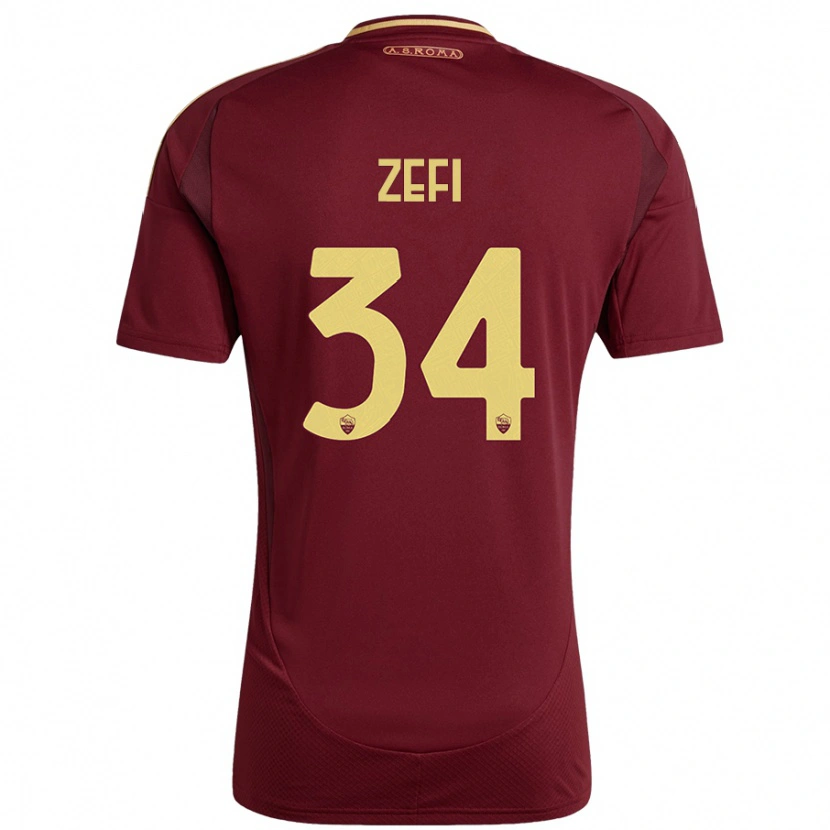 Danxen Kvinder Kevin Zefi #34 Rød Brun Guld Hjemmebane Spillertrøjer 2024/25 Trøje T-Shirt