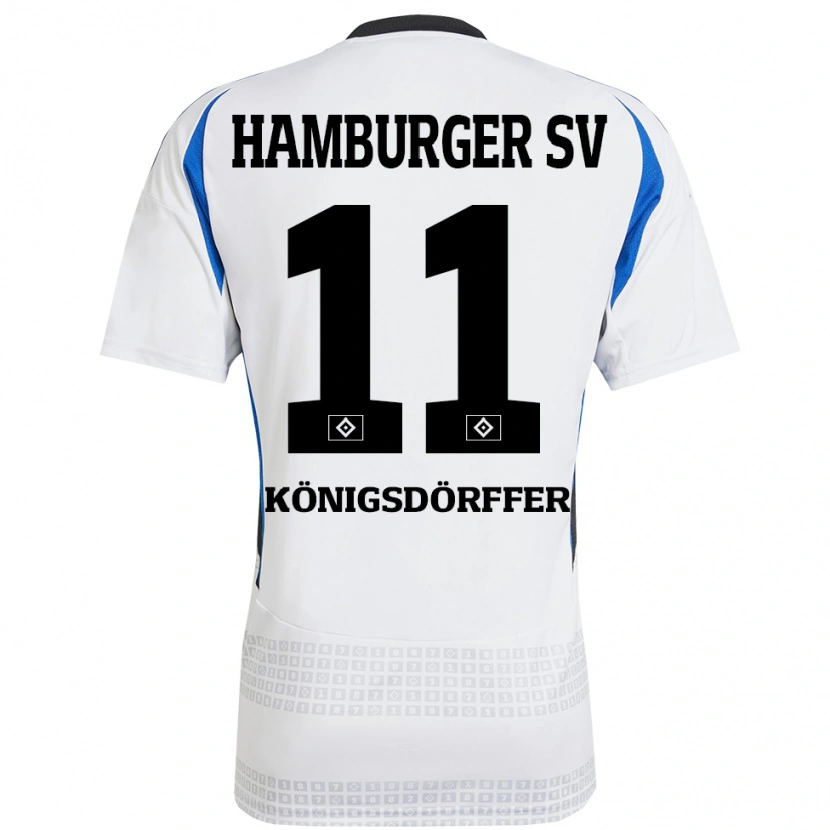 Danxen Kvinder Ransford Königsdörffer #11 Hvid Blå Hjemmebane Spillertrøjer 2024/25 Trøje T-Shirt