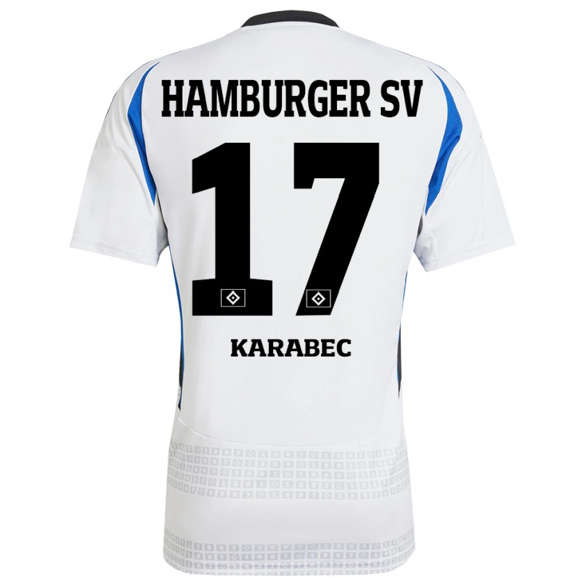 Danxen Kvinder Adam Karabec #17 Hvid Blå Hjemmebane Spillertrøjer 2024/25 Trøje T-Shirt
