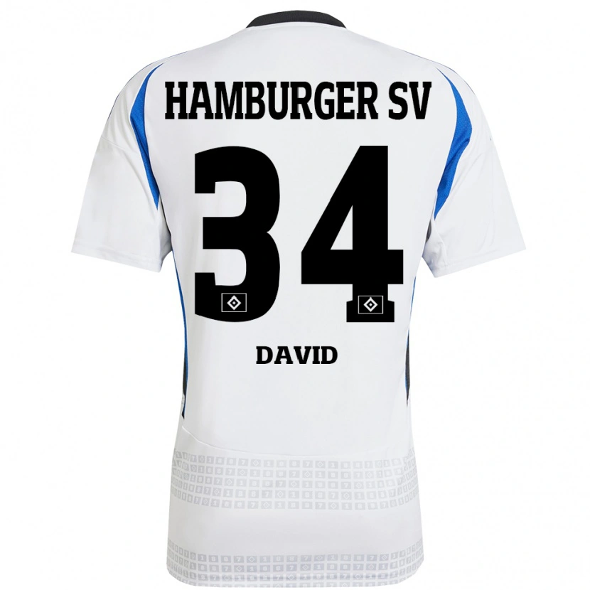 Danxen Kvinder Jonas David #34 Hvid Blå Hjemmebane Spillertrøjer 2024/25 Trøje T-Shirt