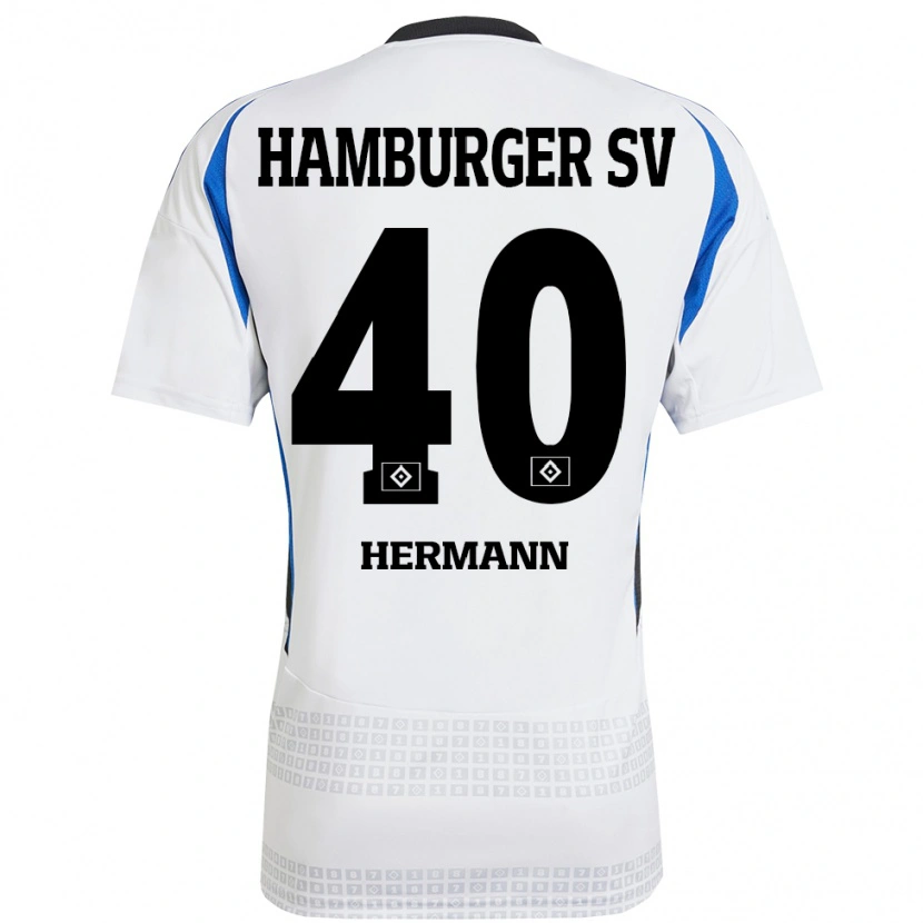 Danxen Kvinder Hannes Hermann #40 Hvid Blå Hjemmebane Spillertrøjer 2024/25 Trøje T-Shirt