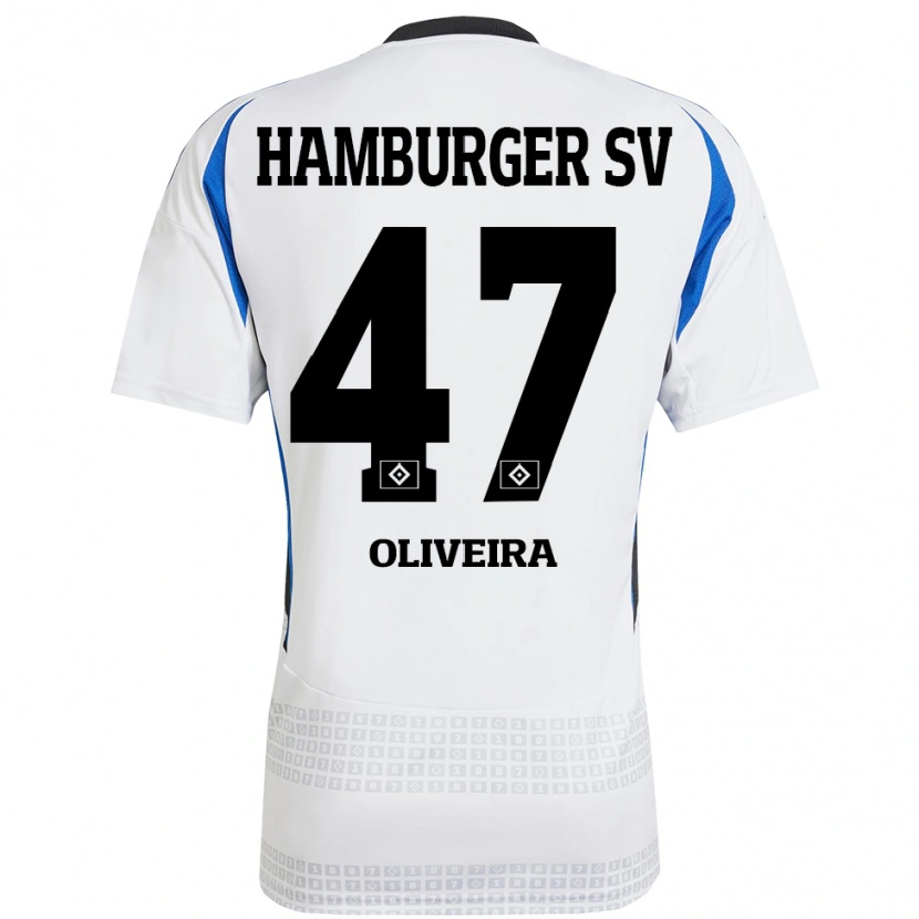 Danxen Kvinder Nicolas Oliveira #47 Hvid Blå Hjemmebane Spillertrøjer 2024/25 Trøje T-Shirt