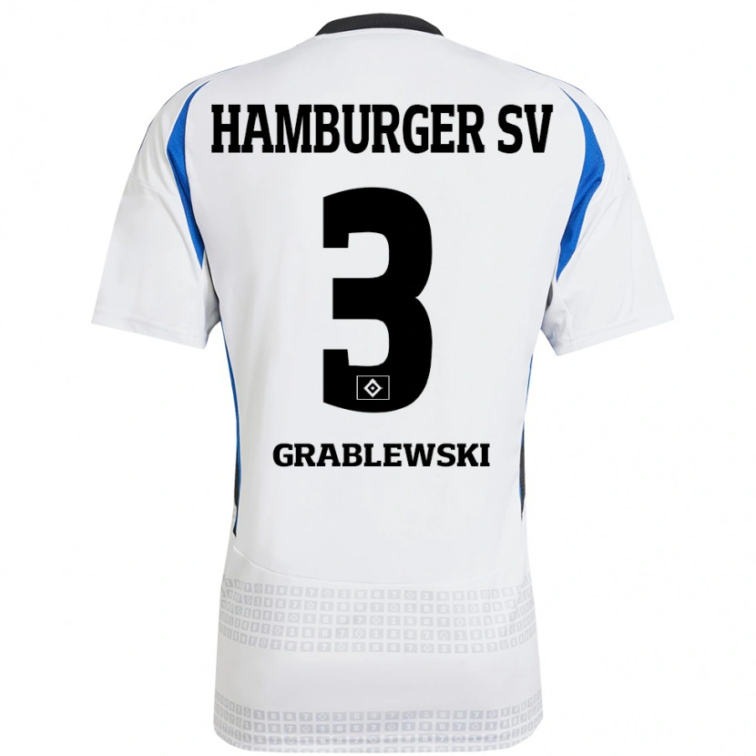 Danxen Kvinder Max Grablewski #3 Hvid Blå Hjemmebane Spillertrøjer 2024/25 Trøje T-Shirt