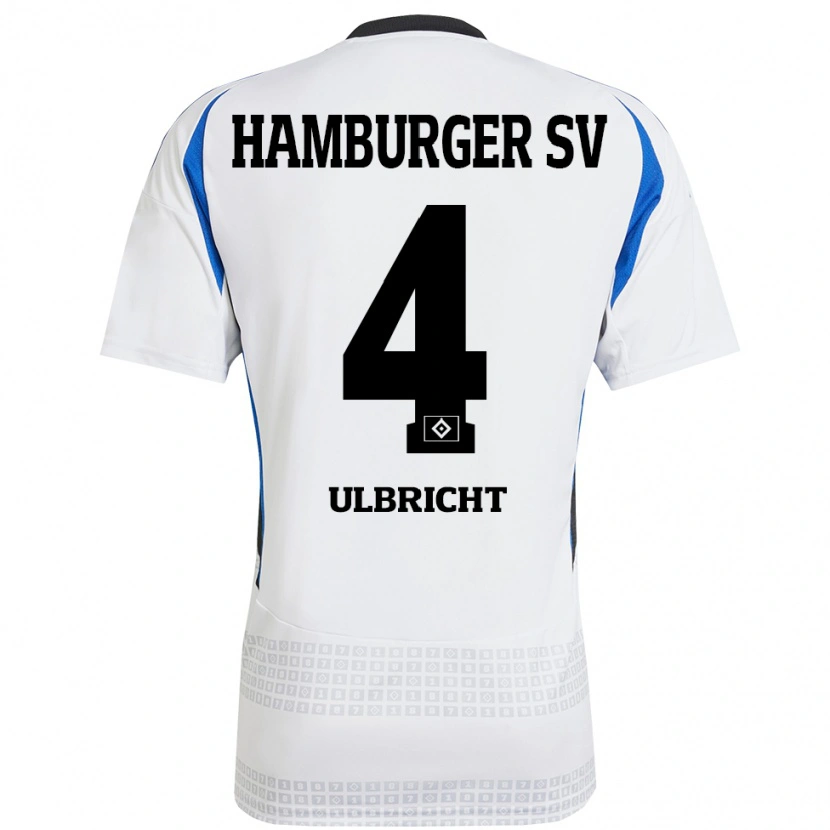 Danxen Kvinder Michael Ulbricht #4 Hvid Blå Hjemmebane Spillertrøjer 2024/25 Trøje T-Shirt