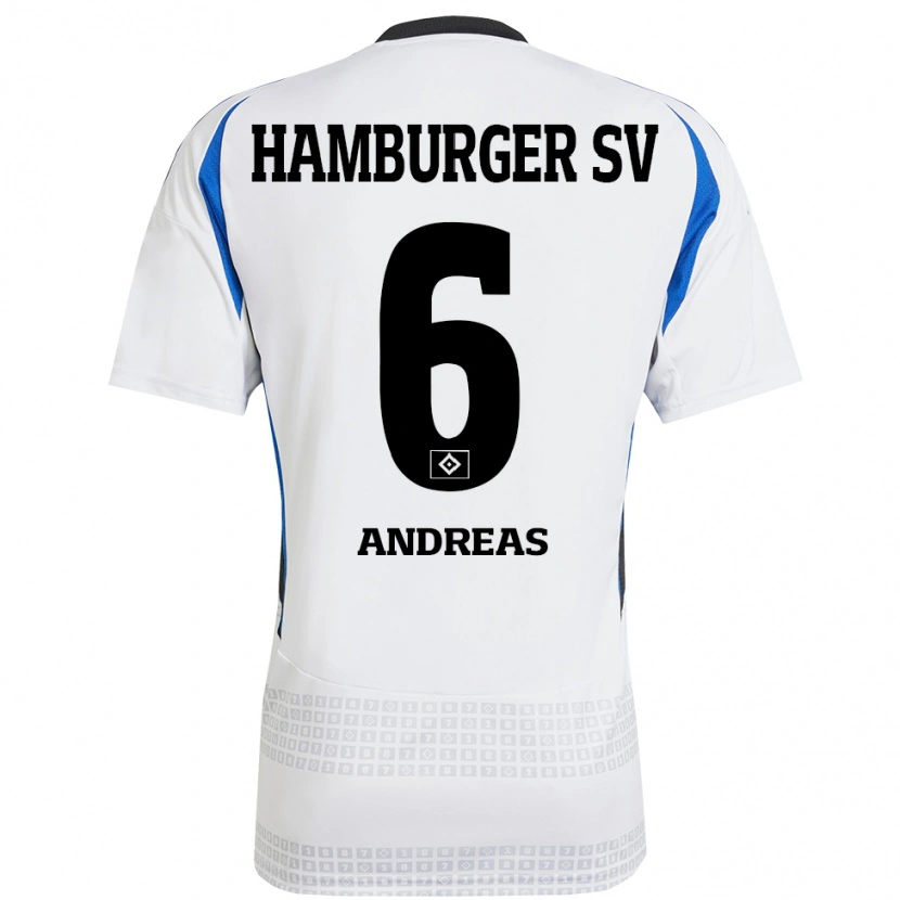 Danxen Kvinder Noah Andreas #6 Hvid Blå Hjemmebane Spillertrøjer 2024/25 Trøje T-Shirt