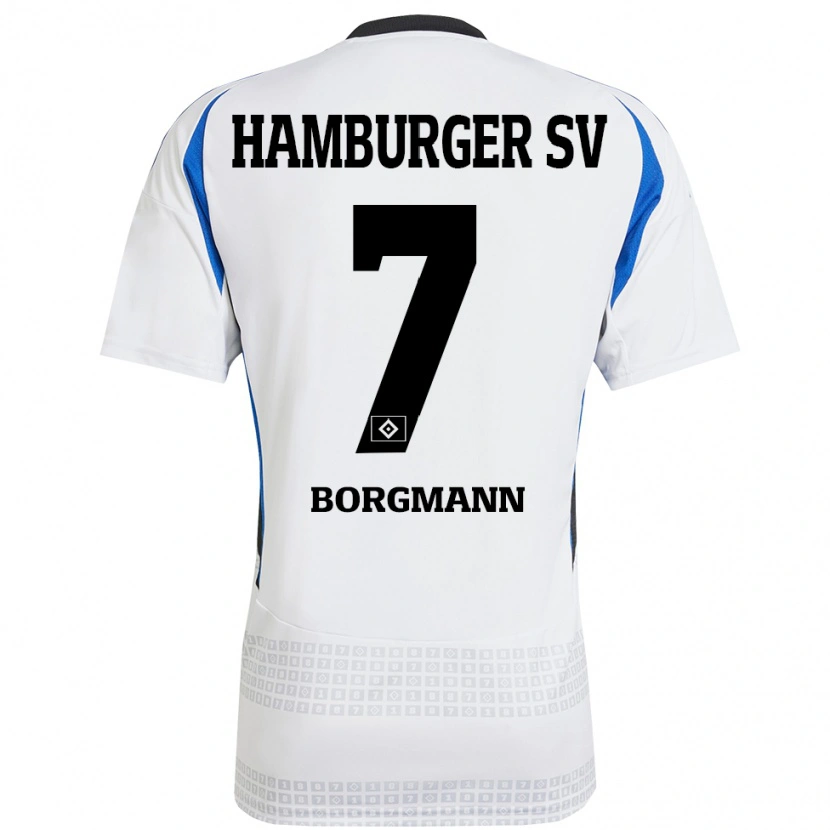 Danxen Kvinder Marcus Borgmann #7 Hvid Blå Hjemmebane Spillertrøjer 2024/25 Trøje T-Shirt