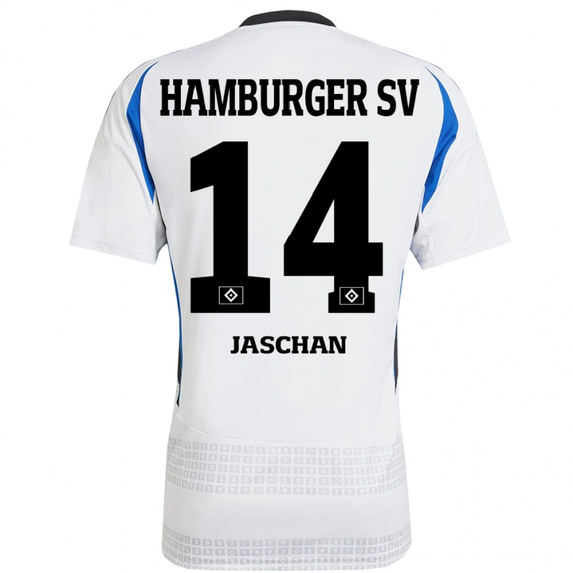 Danxen Kvinder Endrik Jaschan #14 Hvid Blå Hjemmebane Spillertrøjer 2024/25 Trøje T-Shirt