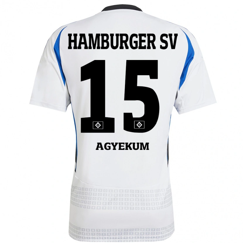 Danxen Kvinder Joel Agyekum #15 Hvid Blå Hjemmebane Spillertrøjer 2024/25 Trøje T-Shirt