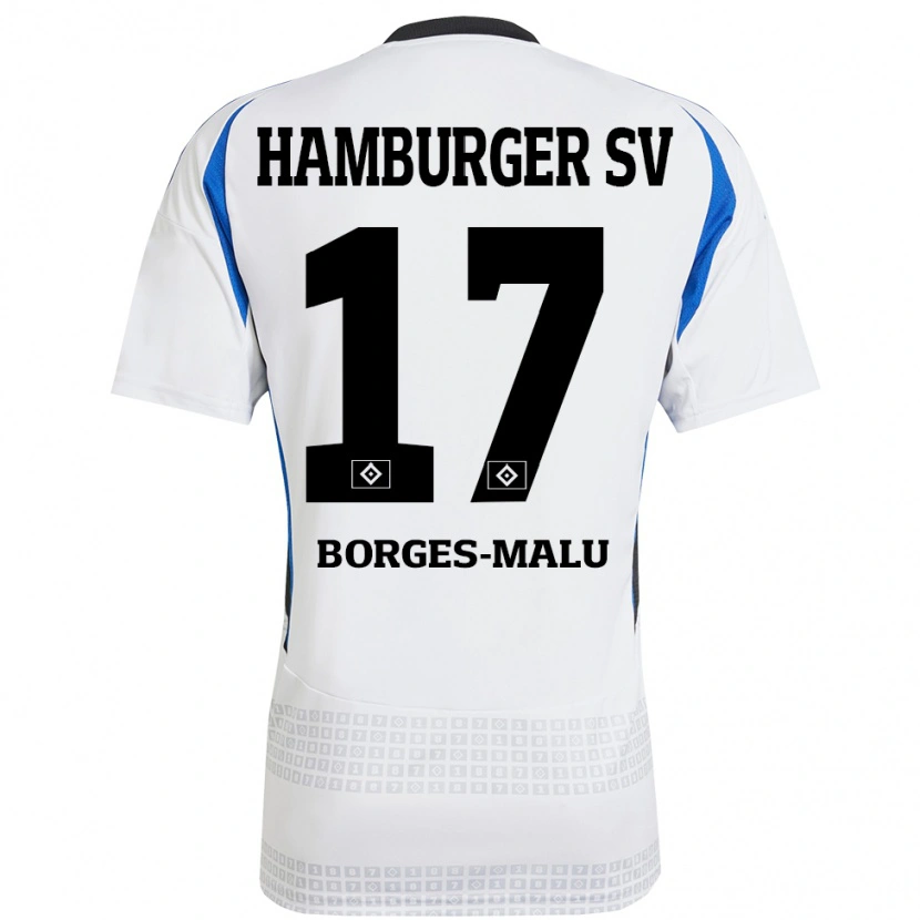 Danxen Kvinder Louis Borges-Malu #17 Hvid Blå Hjemmebane Spillertrøjer 2024/25 Trøje T-Shirt