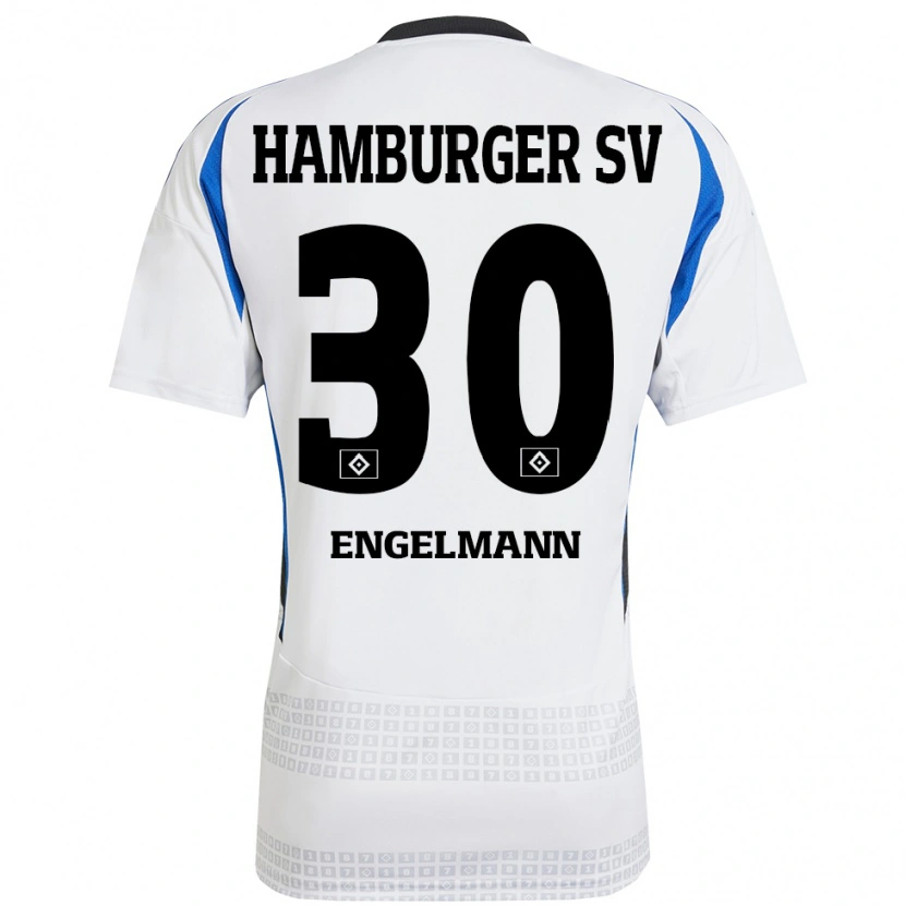 Danxen Kvinder Timon Engelmann #30 Hvid Blå Hjemmebane Spillertrøjer 2024/25 Trøje T-Shirt