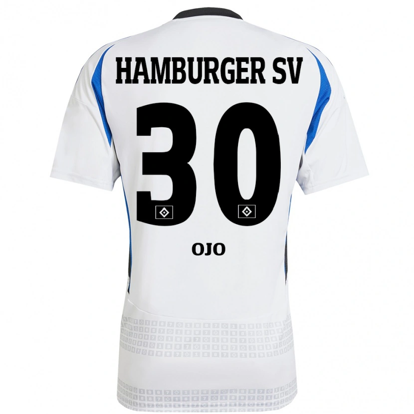 Danxen Kvinder Kelvin Ojo #30 Hvid Blå Hjemmebane Spillertrøjer 2024/25 Trøje T-Shirt