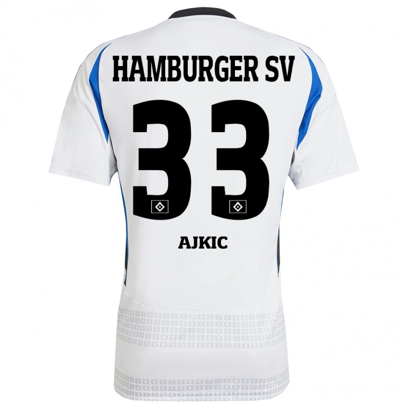 Danxen Kvinder Selim Ajkic #33 Hvid Blå Hjemmebane Spillertrøjer 2024/25 Trøje T-Shirt