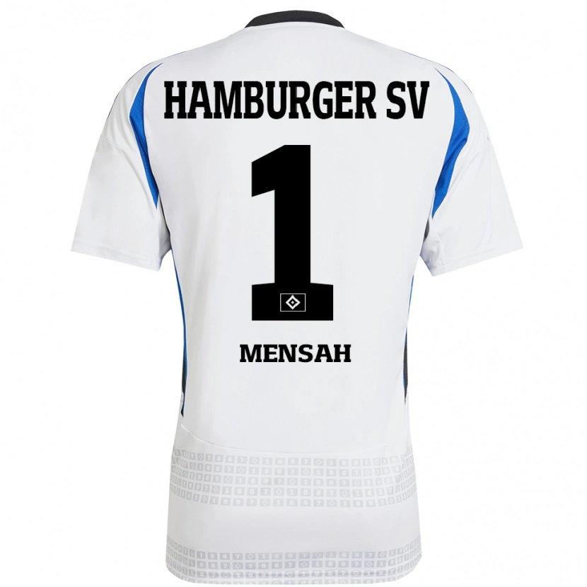 Danxen Kvinder Steven Mensah #1 Hvid Blå Hjemmebane Spillertrøjer 2024/25 Trøje T-Shirt
