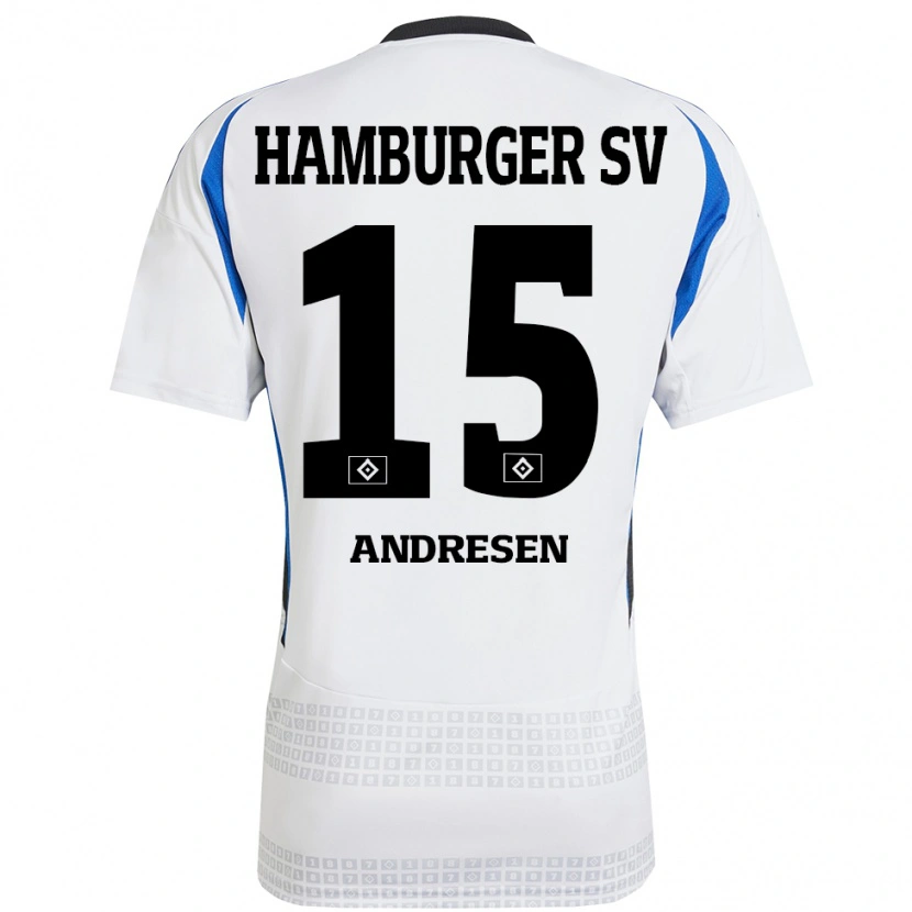 Danxen Kvinder Bent Andresen #15 Hvid Blå Hjemmebane Spillertrøjer 2024/25 Trøje T-Shirt