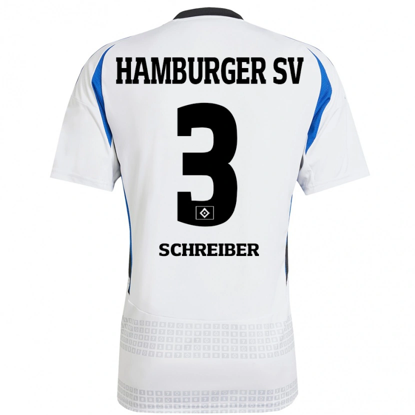 Danxen Kvinder David Schreiber #3 Hvid Blå Hjemmebane Spillertrøjer 2024/25 Trøje T-Shirt