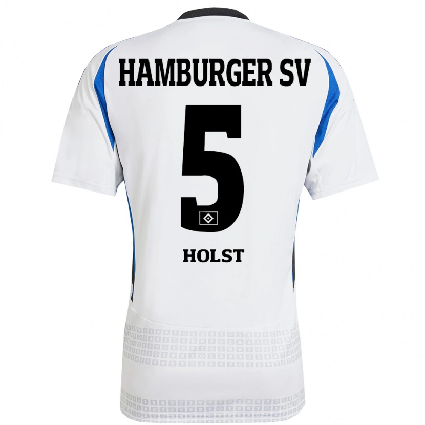 Danxen Kvinder Evelyn Holst #5 Hvid Blå Hjemmebane Spillertrøjer 2024/25 Trøje T-Shirt