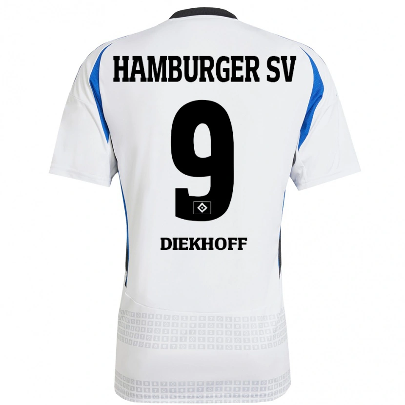 Danxen Kvinder Henrike Diekhoff #9 Hvid Blå Hjemmebane Spillertrøjer 2024/25 Trøje T-Shirt