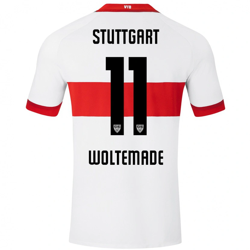 Danxen Kvinder Nick Woltemade #11 Hvid Rød Hjemmebane Spillertrøjer 2024/25 Trøje T-Shirt
