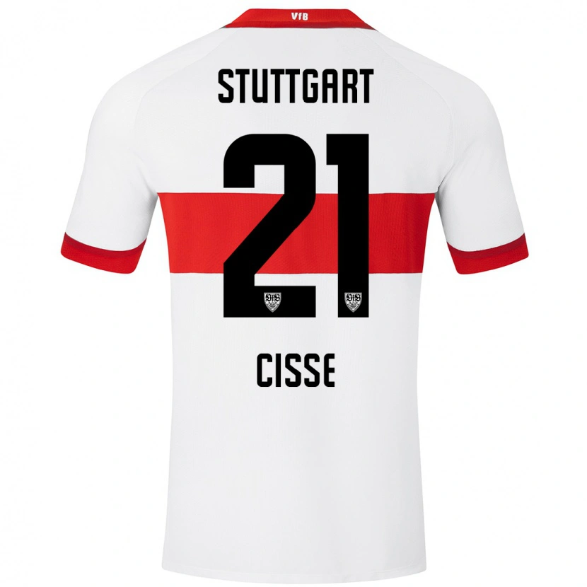 Danxen Kvinder Moussa Cissé #21 Hvid Rød Hjemmebane Spillertrøjer 2024/25 Trøje T-Shirt