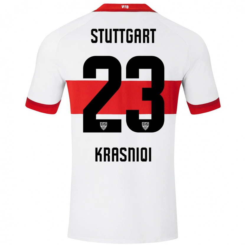 Danxen Kvinder Elton Krasniqi #23 Hvid Rød Hjemmebane Spillertrøjer 2024/25 Trøje T-Shirt