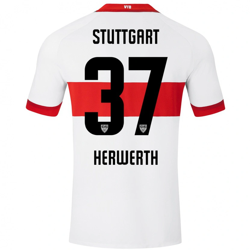 Danxen Kvinder Maximilian Herwerth #37 Hvid Rød Hjemmebane Spillertrøjer 2024/25 Trøje T-Shirt