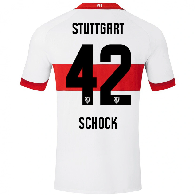 Danxen Kvinder Florian Schock #42 Hvid Rød Hjemmebane Spillertrøjer 2024/25 Trøje T-Shirt