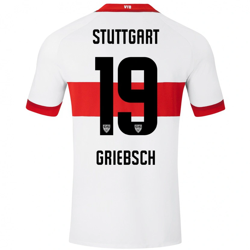 Danxen Kvinder Lukas Griebsch #19 Hvid Rød Hjemmebane Spillertrøjer 2024/25 Trøje T-Shirt
