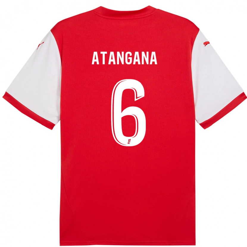 Danxen Kvinder Valentin Atangana #6 Rød Hvid Hjemmebane Spillertrøjer 2024/25 Trøje T-Shirt