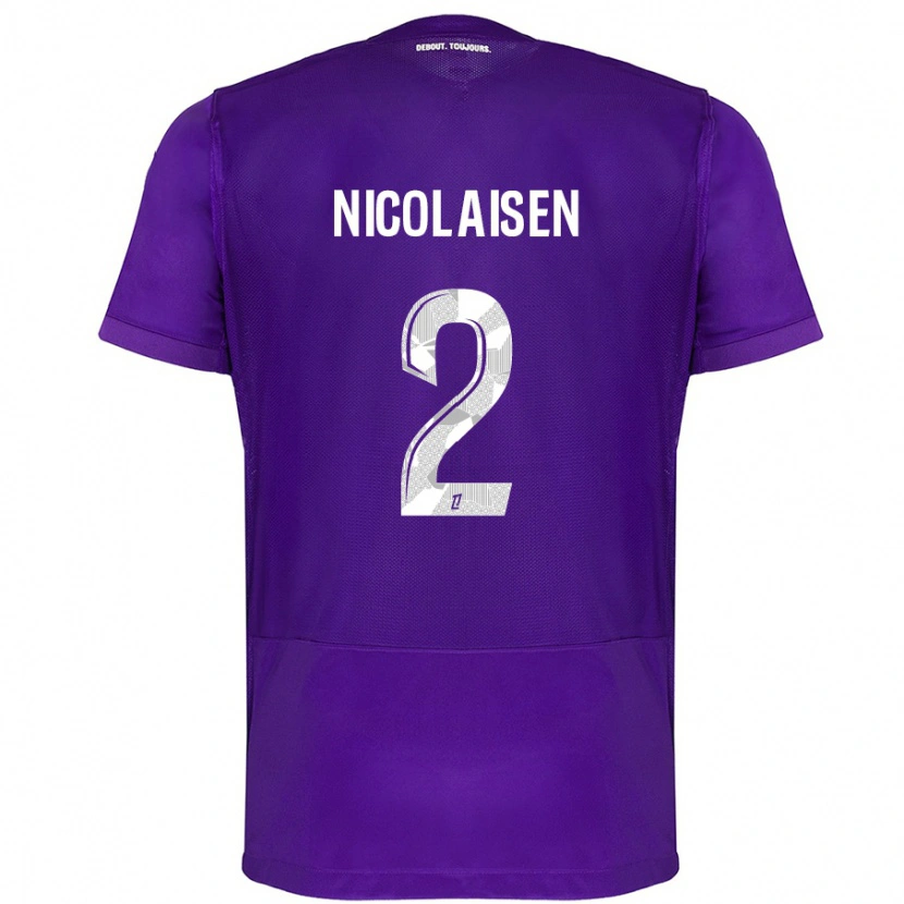 Danxen Kvinder Rasmus Nicolaisen #2 Lilla Hvid Hjemmebane Spillertrøjer 2024/25 Trøje T-Shirt