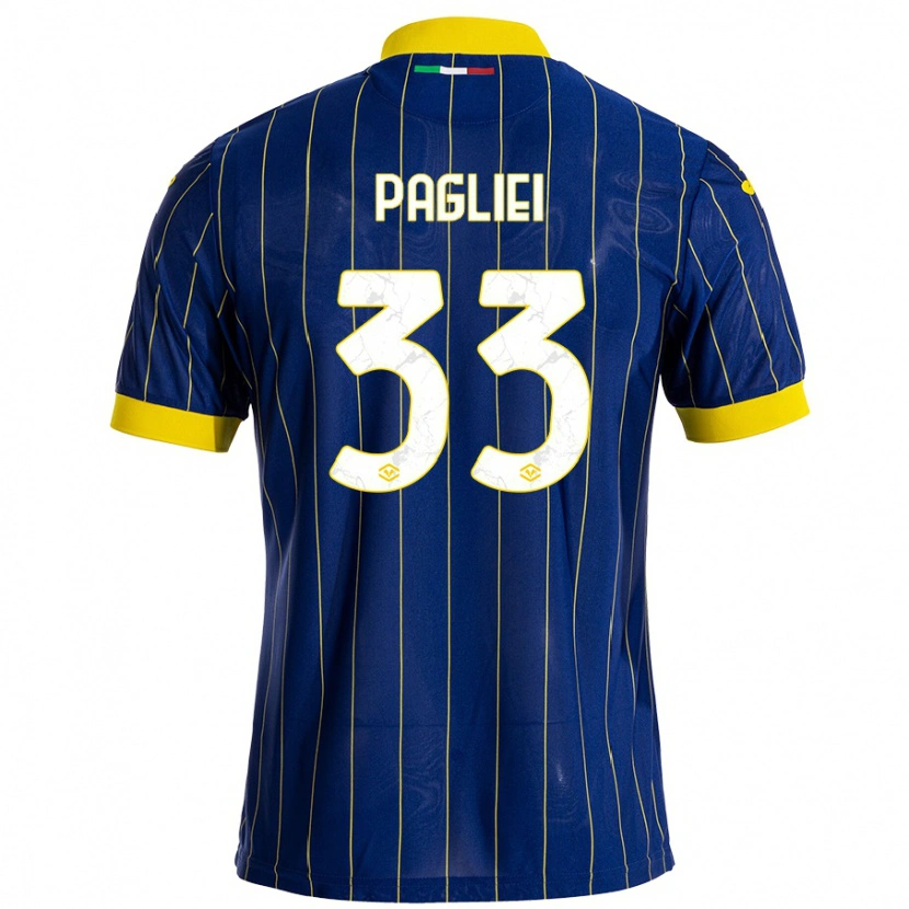 Danxen Kvinder Matteo Pagliei #33 Blå Gul Hjemmebane Spillertrøjer 2024/25 Trøje T-Shirt