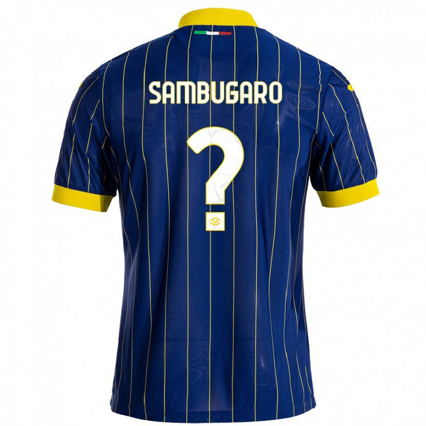 Danxen Kvinder Mattia Sambugaro #0 Blå Gul Hjemmebane Spillertrøjer 2024/25 Trøje T-Shirt