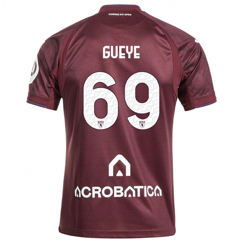 Danxen Kvinder Ousmane Gueye #69 Rødbrun Hvid Hjemmebane Spillertrøjer 2024/25 Trøje T-Shirt