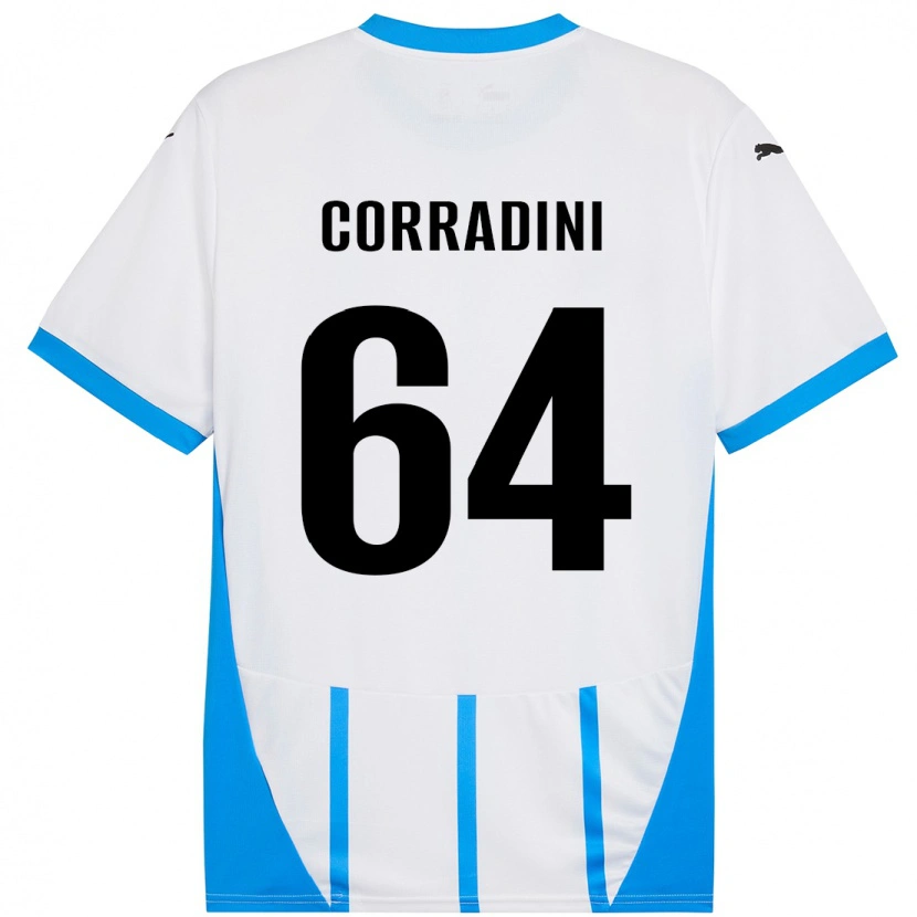 Danxen Kvinder Francesco Corradini #64 Hvid Blå Udebane Spillertrøjer 2024/25 Trøje T-Shirt