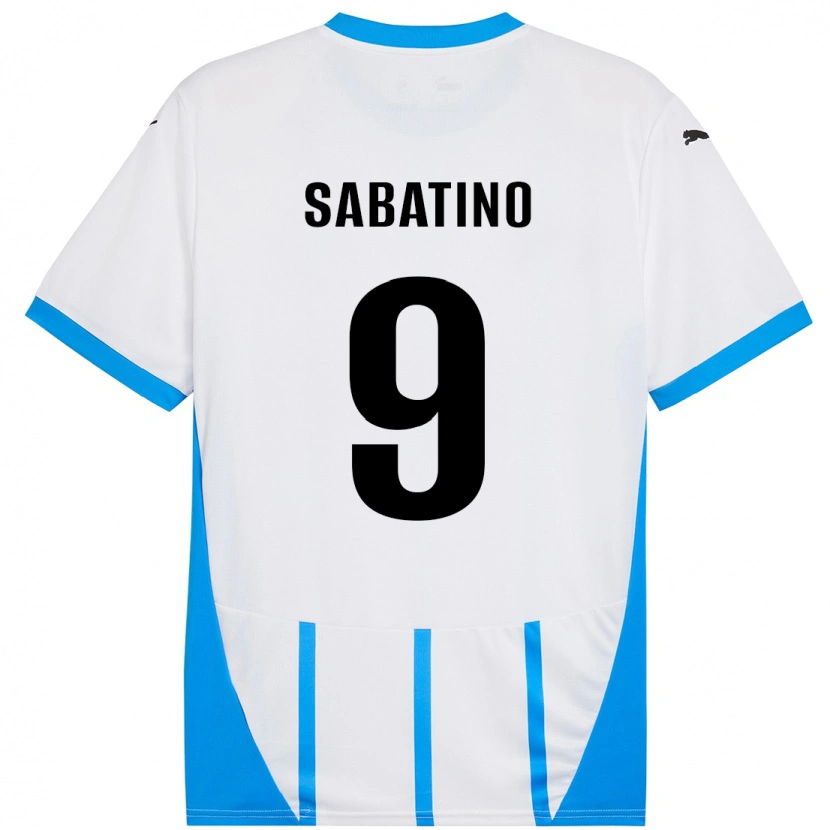 Danxen Kvinder Daniela Sabatino #9 Hvid Blå Udebane Spillertrøjer 2024/25 Trøje T-Shirt