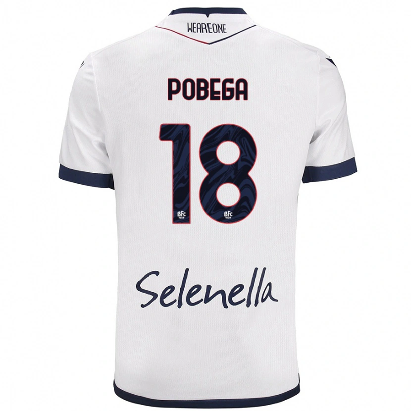 Danxen Kvinder Tommaso Pobega #18 Hvid Kongeblå Udebane Spillertrøjer 2024/25 Trøje T-Shirt