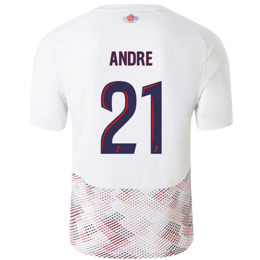 Danxen Kvinder Benjamin André #21 Hvid Kongeblå Udebane Spillertrøjer 2024/25 Trøje T-Shirt