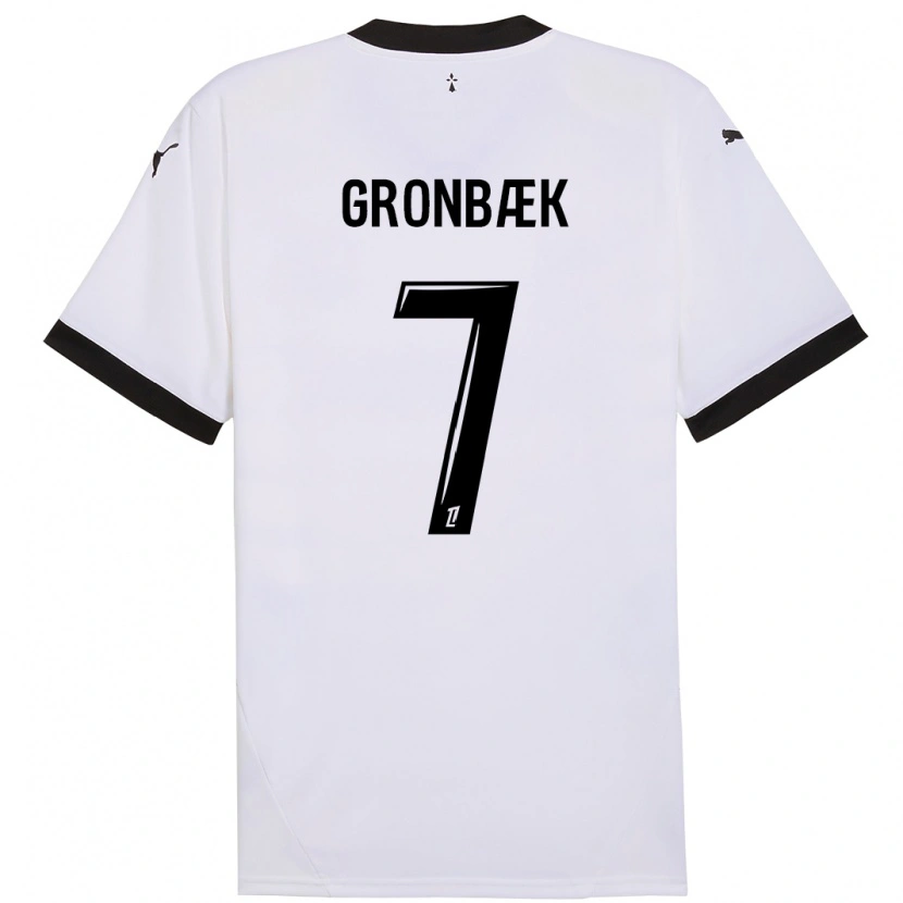 Danxen Kvinder Albert Grønbaek #7 Hvid Sort Udebane Spillertrøjer 2024/25 Trøje T-Shirt