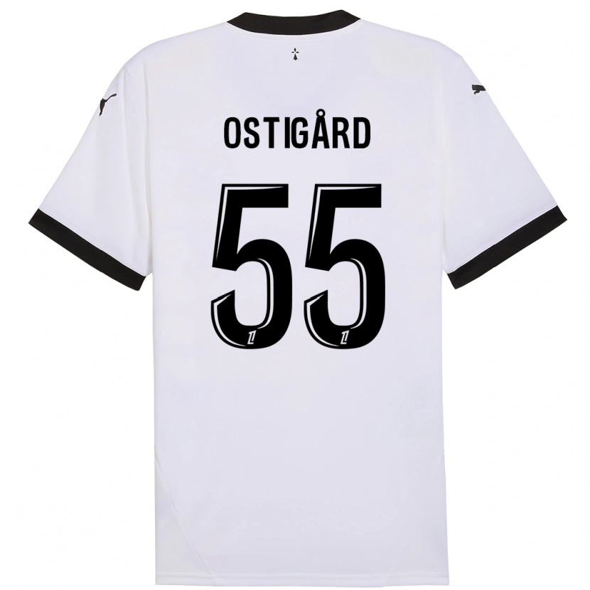 Danxen Kvinder Leo Østigård #55 Hvid Sort Udebane Spillertrøjer 2024/25 Trøje T-Shirt