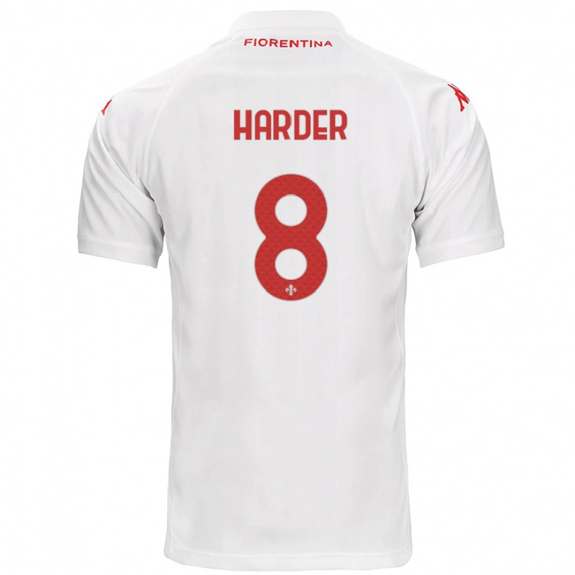 Danxen Kvinder Jonas Harder #8 Hvid Udebane Spillertrøjer 2024/25 Trøje T-Shirt