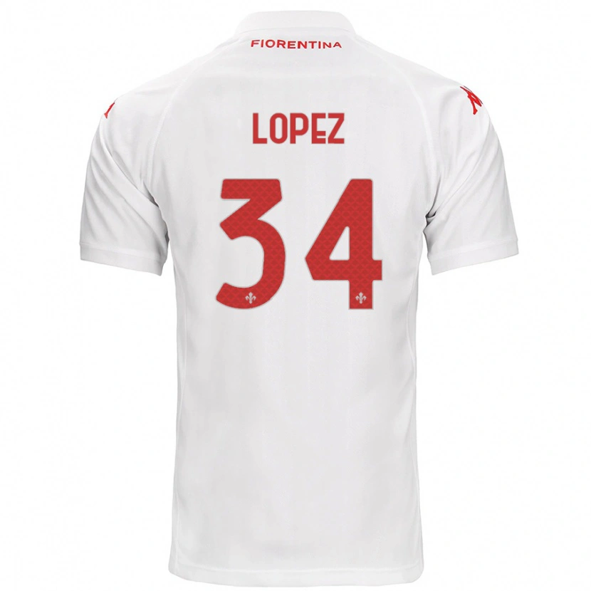 Danxen Kvinder Lucas López #34 Hvid Udebane Spillertrøjer 2024/25 Trøje T-Shirt