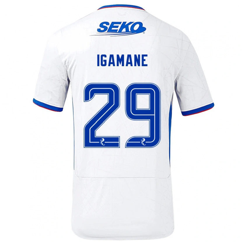 Danxen Kvinder Hamza Igamane #29 Hvid Blå Udebane Spillertrøjer 2024/25 Trøje T-Shirt