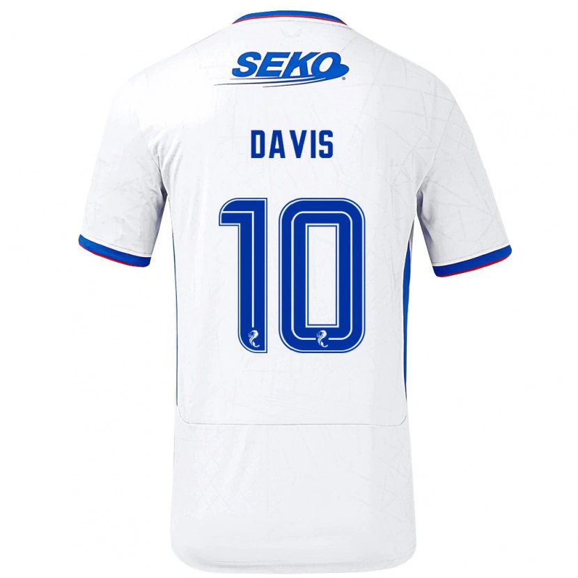 Danxen Kvinder Steven Davis #10 Hvid Blå Udebane Spillertrøjer 2024/25 Trøje T-Shirt
