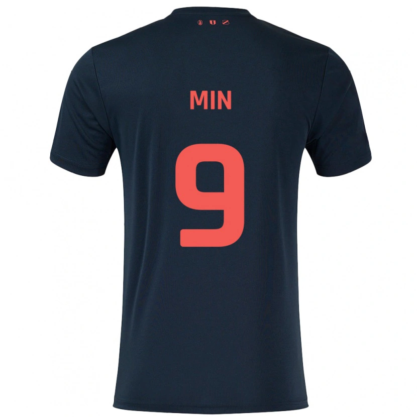 Danxen Kvinder David Min #9 Sort Rød Udebane Spillertrøjer 2024/25 Trøje T-Shirt
