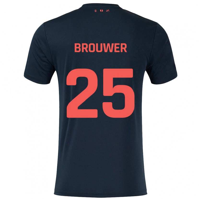 Danxen Kvinder Michael Brouwer #25 Sort Rød Udebane Spillertrøjer 2024/25 Trøje T-Shirt