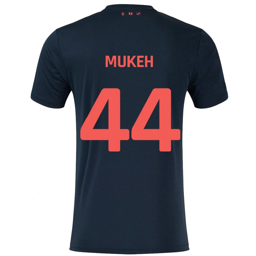 Danxen Kvinder Joshua Mukeh #44 Sort Rød Udebane Spillertrøjer 2024/25 Trøje T-Shirt