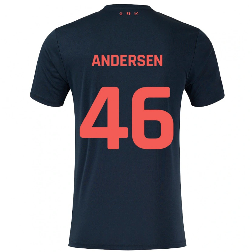 Danxen Kvinder Silas Andersen #46 Sort Rød Udebane Spillertrøjer 2024/25 Trøje T-Shirt